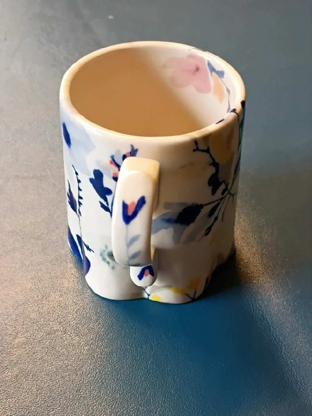 Anthropologie Floral Porcelain Mug in White, Blue & Pink